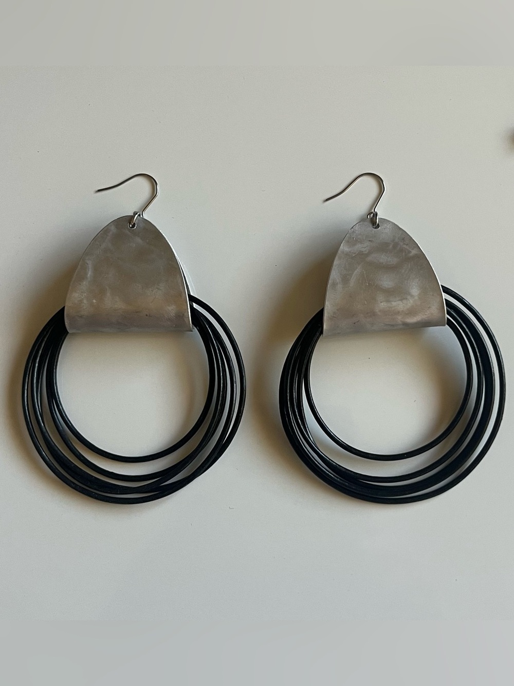 Leather Metal Earrings - 
3  1/2 x 2